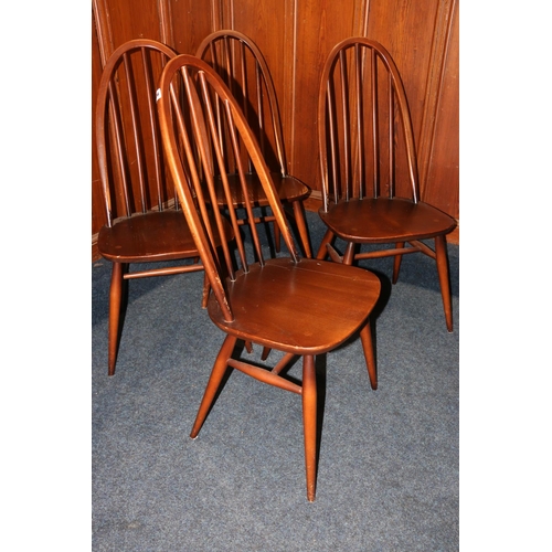 Set of four Ercol dining chairs, 96cm high.