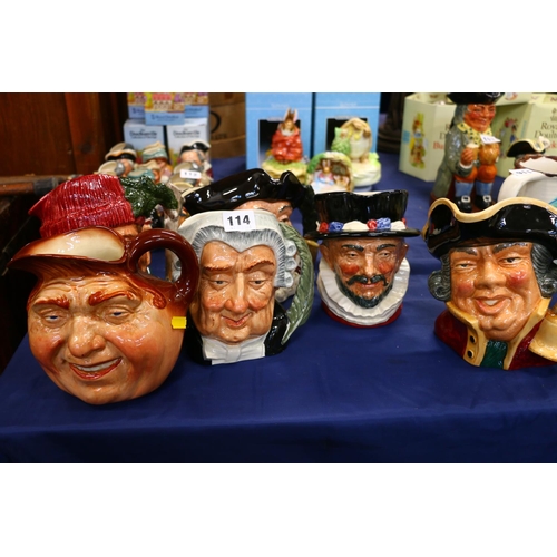 114 - Six large Royal Doulton character jugs to include The Lawyer, The Town Crier, Mine Host, The Beefeat... 