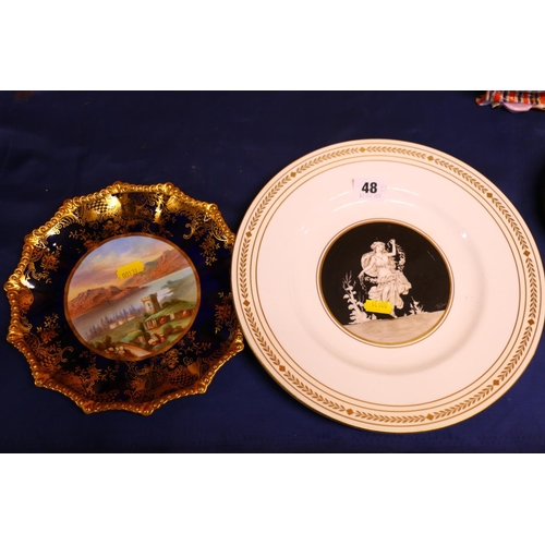 48 - Aynsley cobalt and gilt hand-painted plate the central scene of St Mary's Loch, and a Minton Tatman ... 