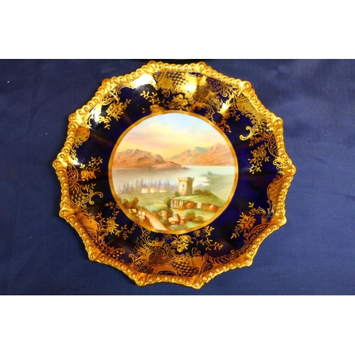 48 - Aynsley cobalt and gilt hand-painted plate the central scene of St Mary's Loch, and a Minton Tatman ... 