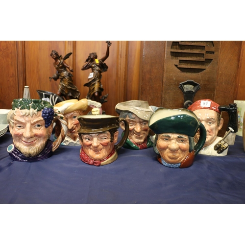 57 - Six Royal Doulton character jugs to include Bacchus, Toby Philpott, The Bootmaker of Williamsburg, S... 