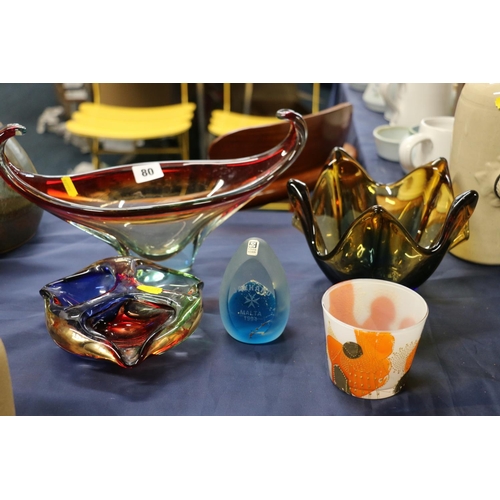 80 - Art Glass to include Mdina, Bohemian, etc., and a Broste of Copenhagen Studio Pottery vase.