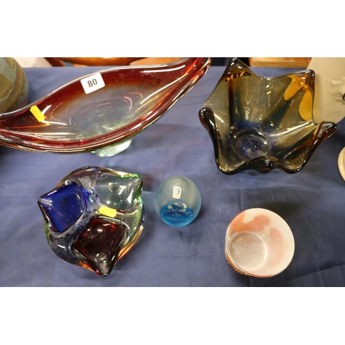 80 - Art Glass to include Mdina, Bohemian, etc., and a Broste of Copenhagen Studio Pottery vase.