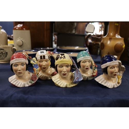 86 - Five Kevin Francis Ceramics limited edition Art Deco Girl character jugs by Andy Moss to include Fea... 