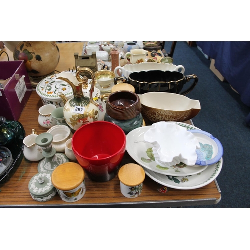 397 - Green Wedgwood jasperware pieces, and other ceramics.