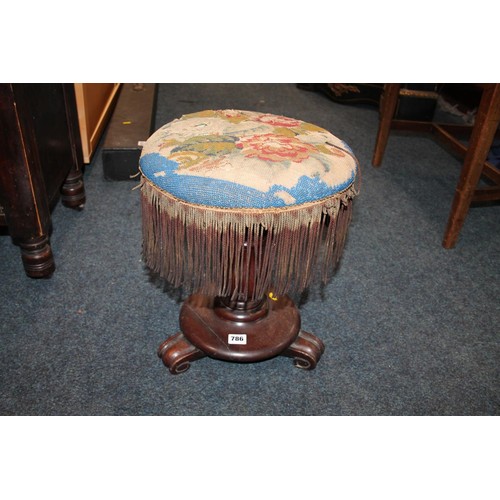 726 - 19th century piano stool with turned support and scroll feet, 40cm high.