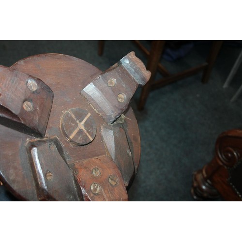 726 - 19th century piano stool with turned support and scroll feet, 40cm high.