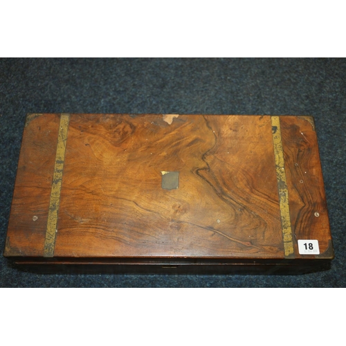 18 - Rosewood brass bound writing slope, 50cm wide.