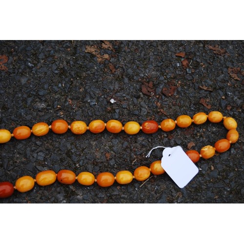 75 - Amber necklace of ovoid beads, 153g.