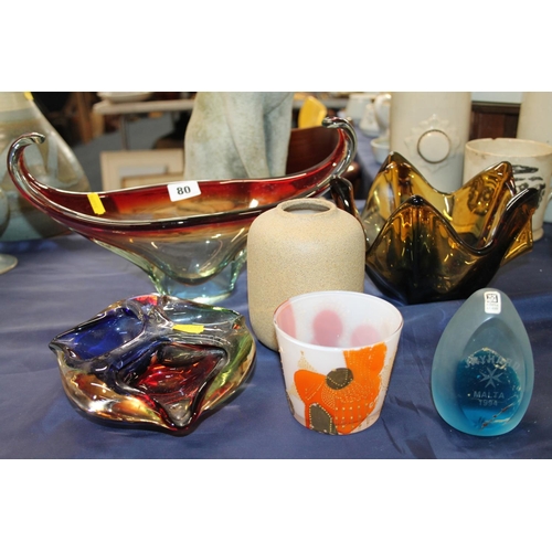 80 - Art Glass to include Mdina, Bohemian, etc., and a Broste of Copenhagen Studio Pottery vase.