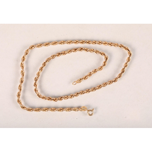 75 - 9 carat yellow gold ladies rope twist necklace; 4.1g gross weight 