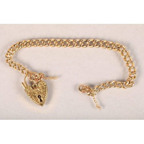 84 - 9 carat yellow gold ladies bracelet with heart shaped clasp; 13.7g gross weight