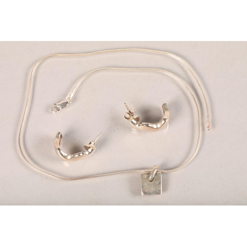 92 - Pair of 925 standard modern earrings; together with a modern silver pendant and chain