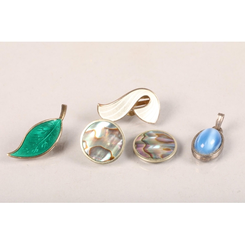 105 - Two Norwegian silver and enamel clip earrings; together with a pair of earrings and a pendant (5)