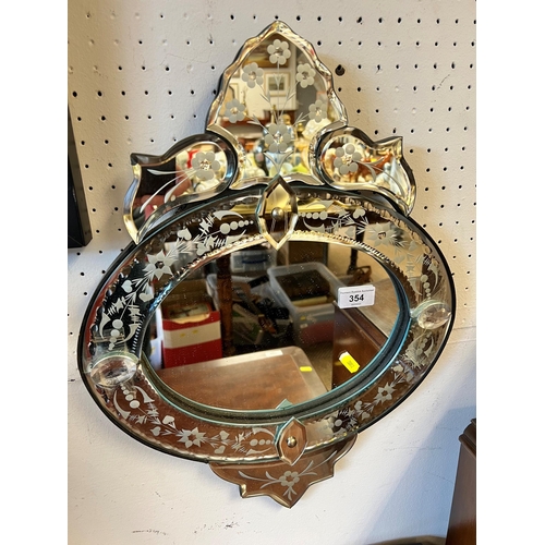 354 - Ventian glass and silvered wall mirror; 38cm wide