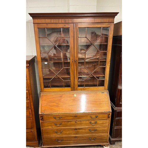 542 - George III inlaid mahogany bureau bookcase, 