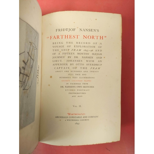 272 - NANSEN FRIDTJOF.  Farthest North. 2 vols. Illus. & maps. Orig. pict. blue cloth gilt, ... 