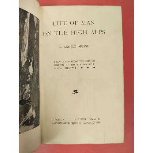 274 - MOSSO ANGELO.  Life of Man on the High Alps. Illus. Rebound qtr. dark calf. 1898.... 