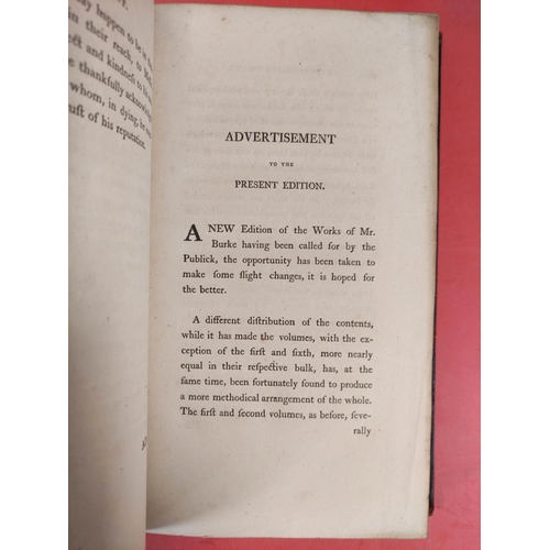 277 - BURKE EDMUND.  The Works. 8 vols. Large paper. Tree calf, neatly rebacked. Bookplate of Parker of Br... 