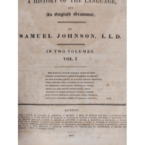 281 - JOHNSON SAMUEL.  A Dictionary of the English Language. 2 vols. Eng. port. frontis. Quarto.... 