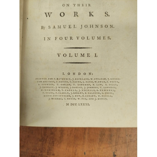 288 - JOHNSON SAMUEL.  The Lives of the Most Eminent English Poets. 4 vols. Eng. frontis. Calf, ... 