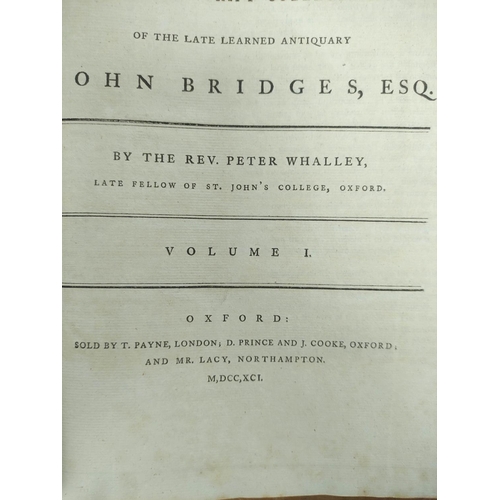 296 - WHALLEY REV. PETER.  The History & Antiquities of Northamptonshire Compiled from the Manuscript ... 