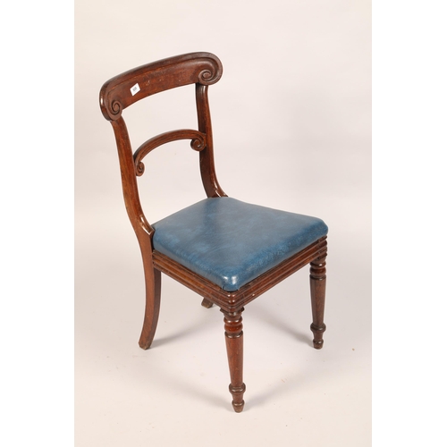 520 - Pair of Victorian dining chairs with blue leather seats