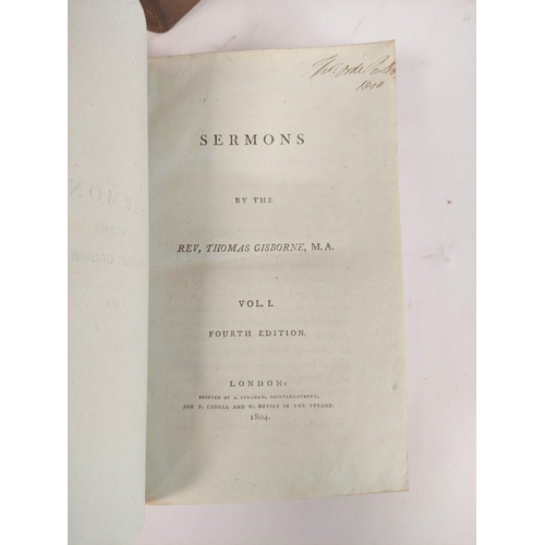 220 - GISBORNE REV. THOMAS.  Sermons. 2 vols. Half calf, marbled brds. 1804; also William Palmer... 