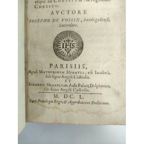 228 - DE VOISIN JOSEPH.  Liber de Lege Divina Circumdum. Rebacked calf, light stng. to early lea... 