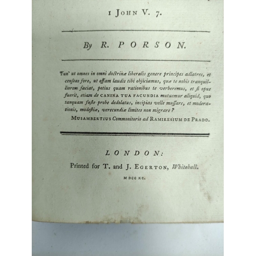 234 - PORSON R.  Letters to Mr. Archdeacon Travis. Calf, some rubbing. 1790; also Samuel Burder, Oriental ... 