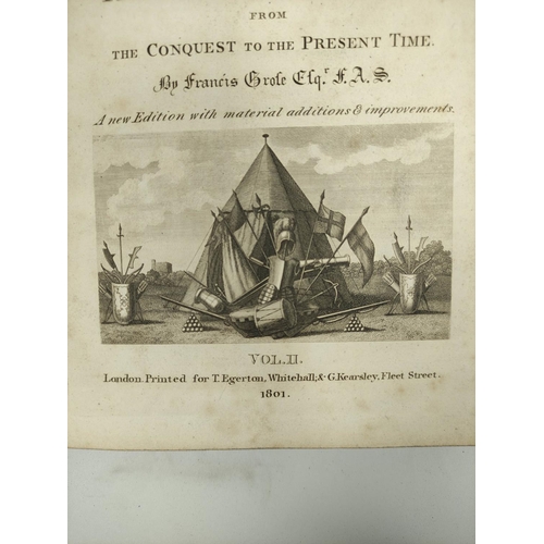 305 - GROSE FRANCIS. Military Antiquities. 2 vols. 3 frontis & title vignettes, 3 eng. plans &... 