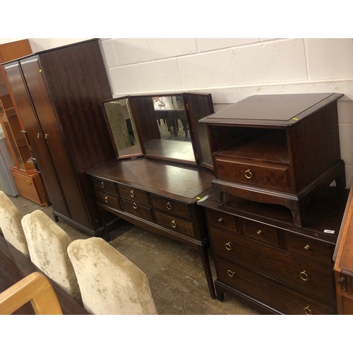 543 - Stag bedroom suite including Dressing table, Wardrobe, Three bedside cabinets