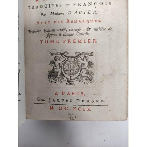 190 - D'ACIER MADAME (Trans).  Les Comedies de Terence. 3 vols. Eng. frontis & plates. Rubri... 