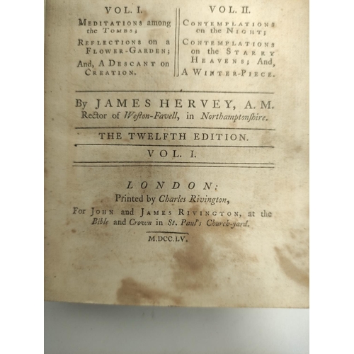 191 - HERVEY JAMES.  Meditations & Contemplations. 2 vols. Eng. frontis & plates. Old mottled... 