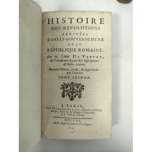 197 - DE VERTOT L'ABBÉ.  Histoire des Revolutions ... de la Republique Romaine. 3 vols. 12mo. Old calf. Bo... 