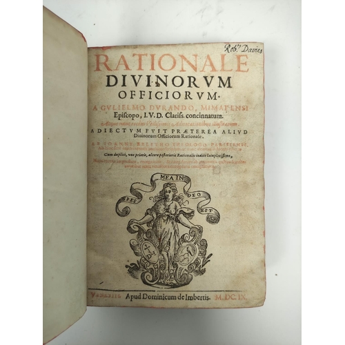 201 - DURAND GUILLAUME. Rationale Divinorum Officiorum. 375pp. Rubricated title with printers device. Wood... 