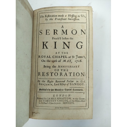 207 - BANGOR BISHOP OF. A thick volume of his works or works re. him in rebacked calf. A Sermon Preach`d B... 