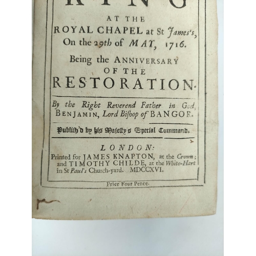 207 - BANGOR BISHOP OF. A thick volume of his works or works re. him in rebacked calf. A Sermon Preach`d B... 