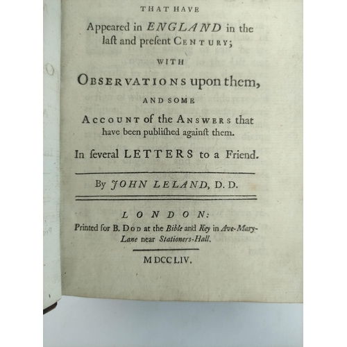 218 - LELAND JOHN.  A View of the Principal Deistical Writers that have Appeared in England in t... 