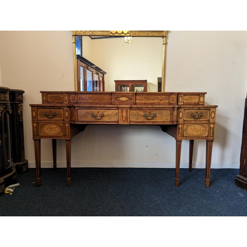 585 - George III and later Scottish inlaid mahogany sideboard, with faux drawers to the upper section abov... 