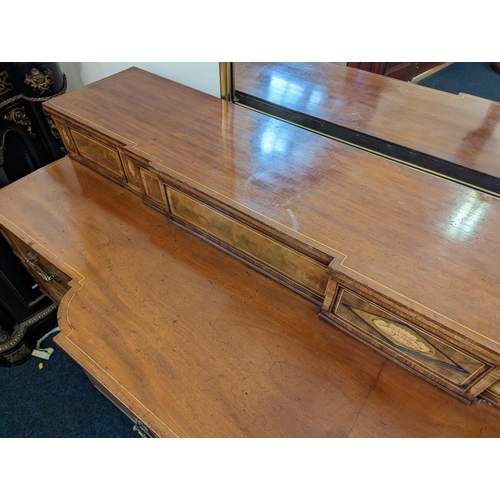 585 - George III and later Scottish inlaid mahogany sideboard, with faux drawers to the upper section abov... 