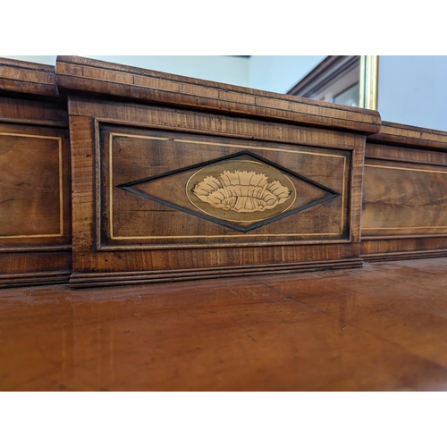 585 - George III and later Scottish inlaid mahogany sideboard, with faux drawers to the upper section abov... 