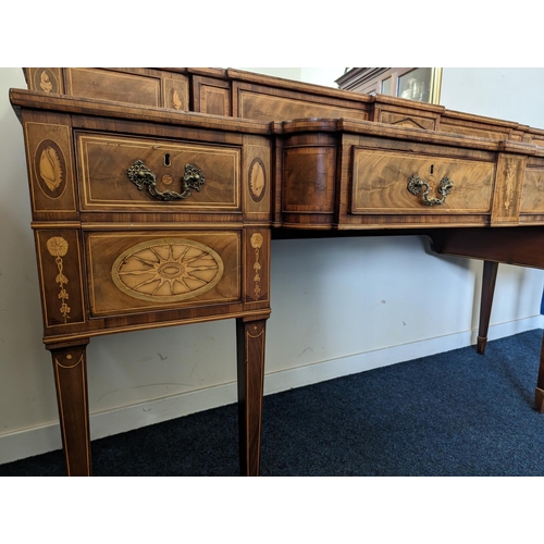 585 - George III and later Scottish inlaid mahogany sideboard, with faux drawers to the upper section abov... 