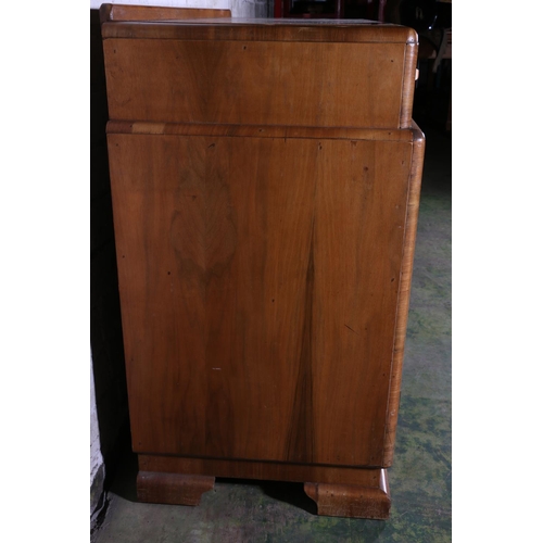 591 - Art Deco style walnut sideboard, the rectangular top with moulded edge above three frieze drawers ov... 