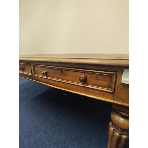 600 - Late Victorian mahogany partners library table, with later skiver to the top, above three small draw... 