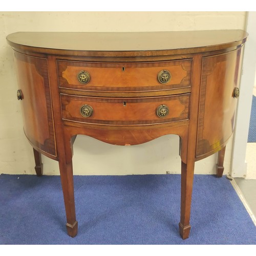 601 - Edwardian mahogany and ebony strung bowfront sideboard, with two drawers to the centre, flanked with... 