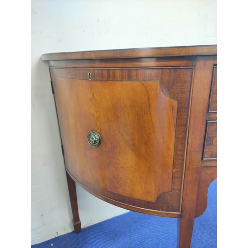 601 - Edwardian mahogany and ebony strung bowfront sideboard, with two drawers to the centre, flanked with... 