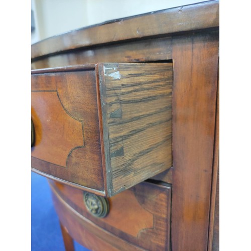 601 - Edwardian mahogany and ebony strung bowfront sideboard, with two drawers to the centre, flanked with... 