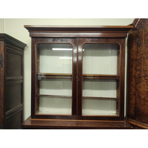 612 - Late 19th century mahogany and beech cabinet bookcase, the glazed upper section above lower section ... 