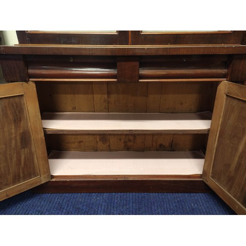 612 - Late 19th century mahogany and beech cabinet bookcase, the glazed upper section above lower section ... 